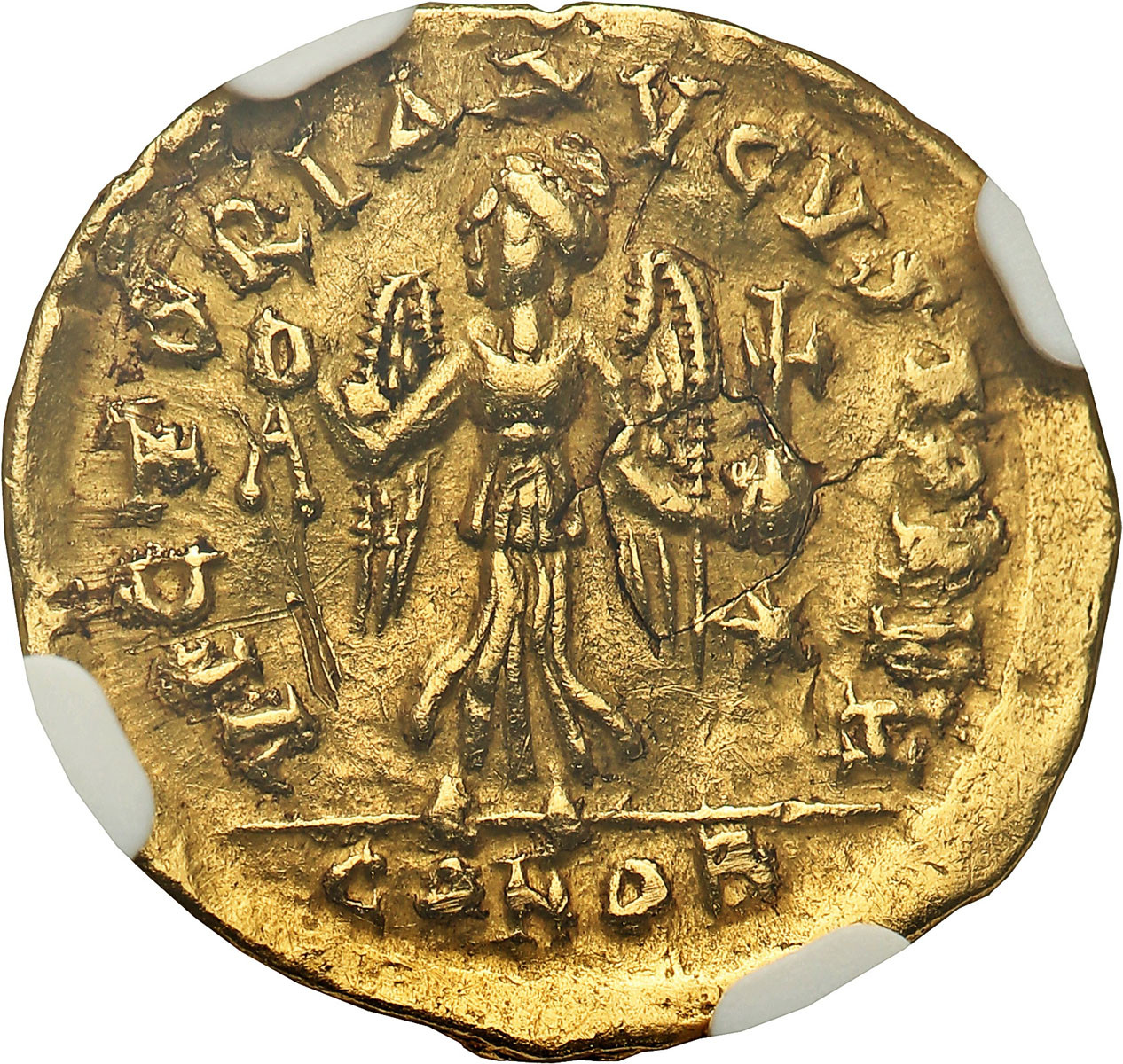 Bizancjum. Anastasius I (491-518). Tremissis, Konstantynopol NGC AU 2/5 2/5